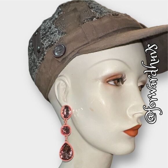 Pink Powdered Metal Dangle Bling Earrings with Faceted Pink Glass Rhinestones - Picture 5 of 10